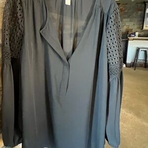 LOFT Black Blouse with Lace Sleeves